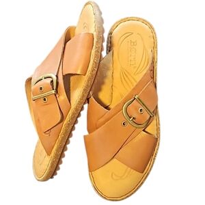 Born Rio Tan Leather Slip On Sandal Women's size 8M Like NEW!